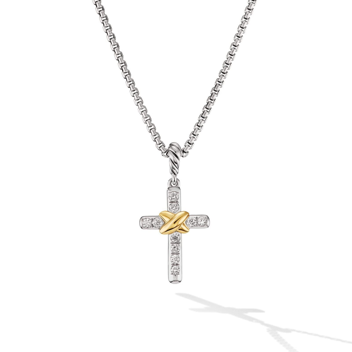 DAVID YURMAN Petite Cross Necklace in Sterling Silver with 18K Yellow Gold with Diamonds, 20.8mm
