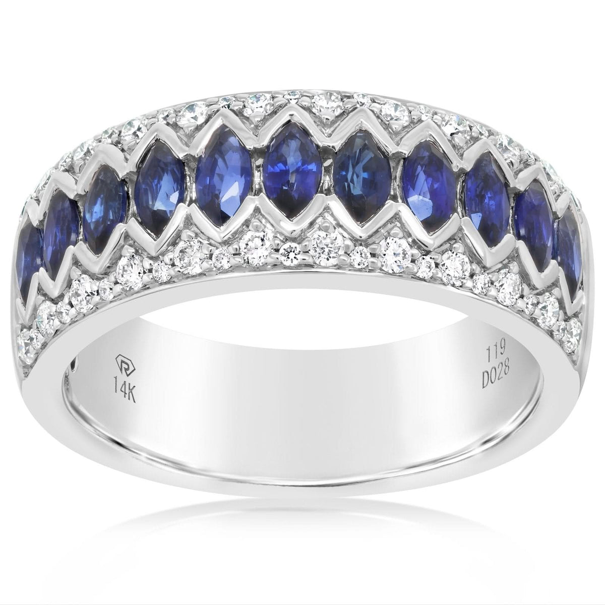 Vintage Style 3 Row Blue Sapphire & Diamond Band