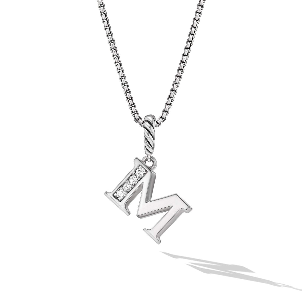 DAVID YURMAN Pavé Initial Pendant Necklace in Sterling Silver with Diamond M