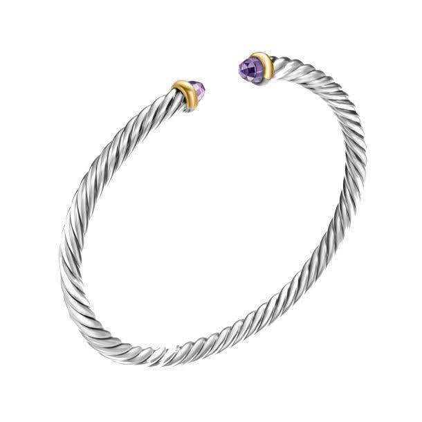DAVID YURMAN Cable Flex Bracelet in Sterling Silver with 14K Yellow Gold and Amethyst, 4mm