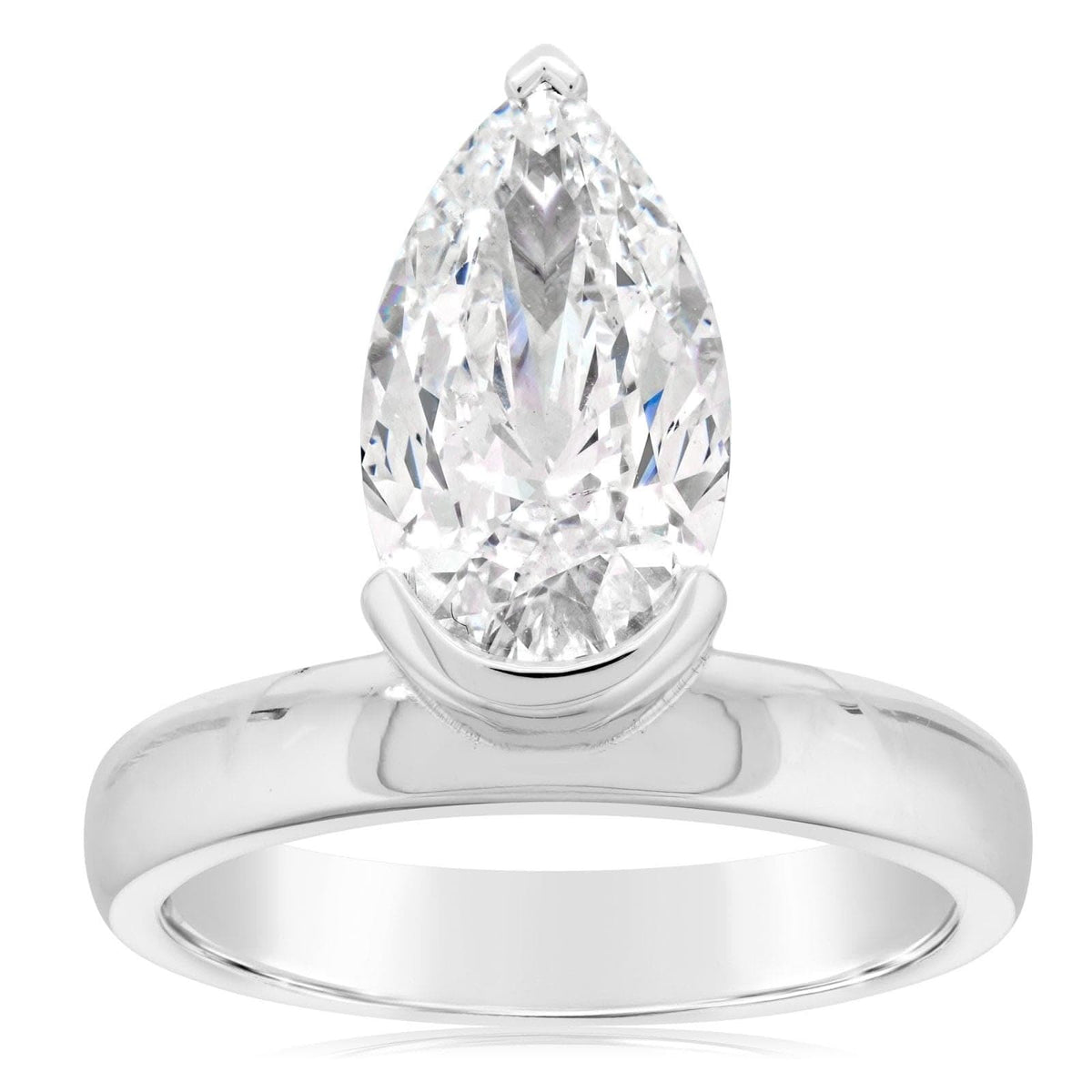 Wide Band Pear Solitaire Engagement Ring Setting