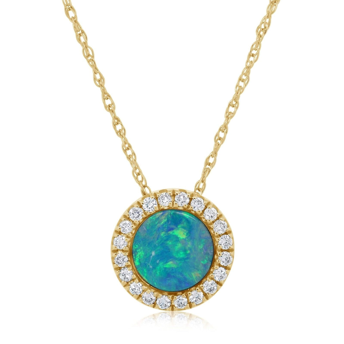 Australian Opal & Halo Diamond Pendant Necklace