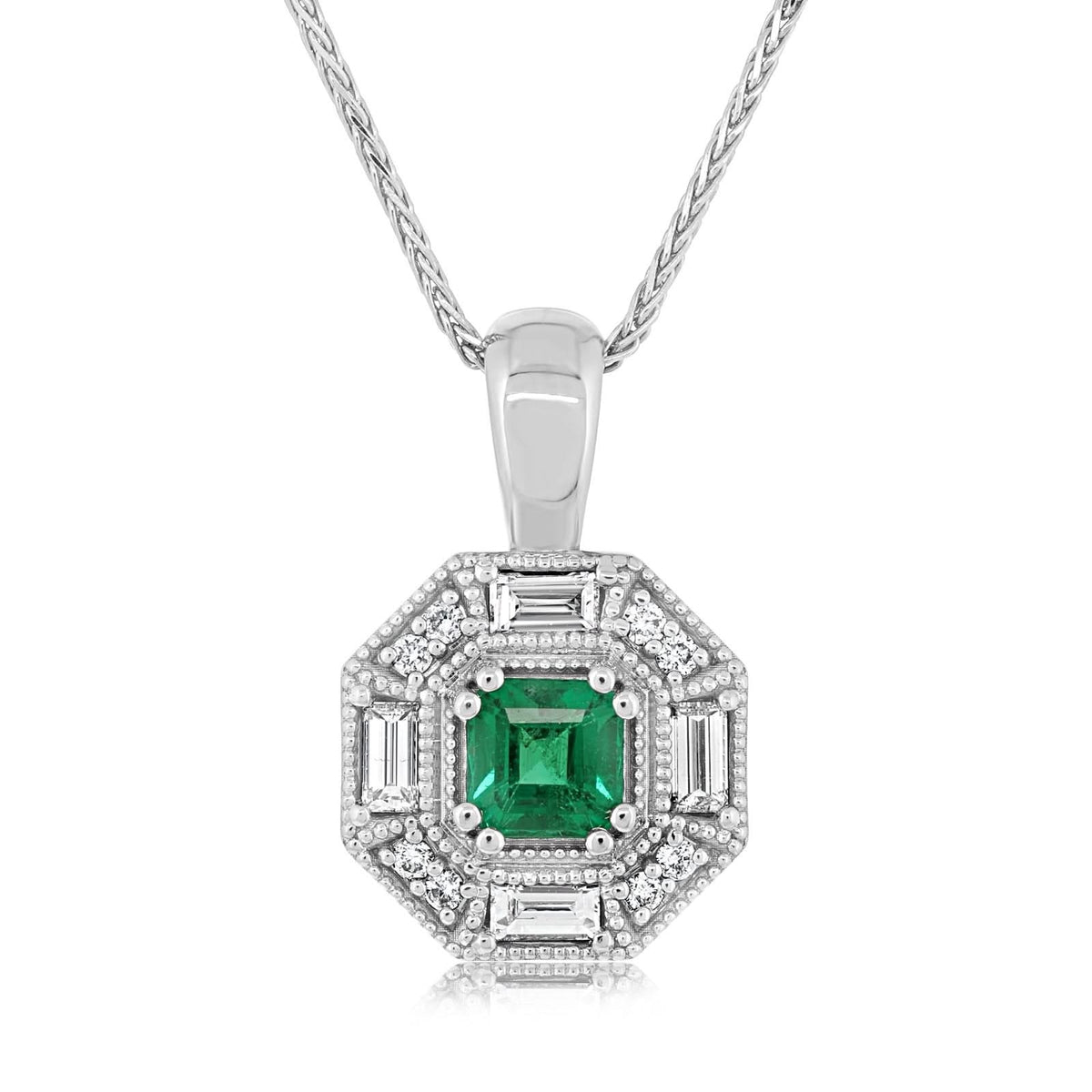 Asscher Cut Emerald & Diamond Pendant Necklace