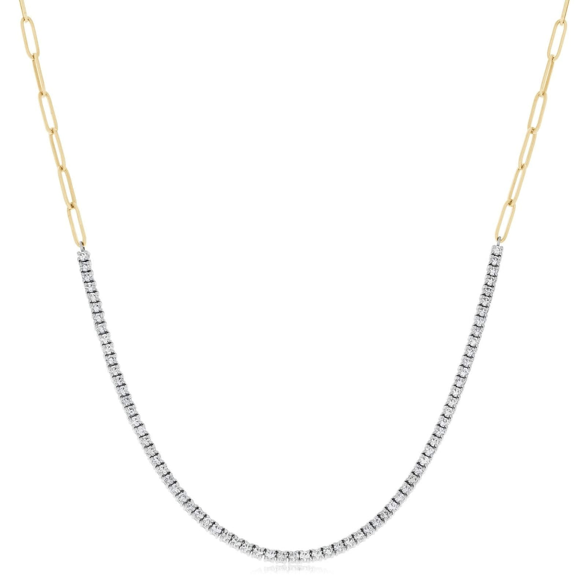 Diamond Tennis Necklace with Paper Clip Chain