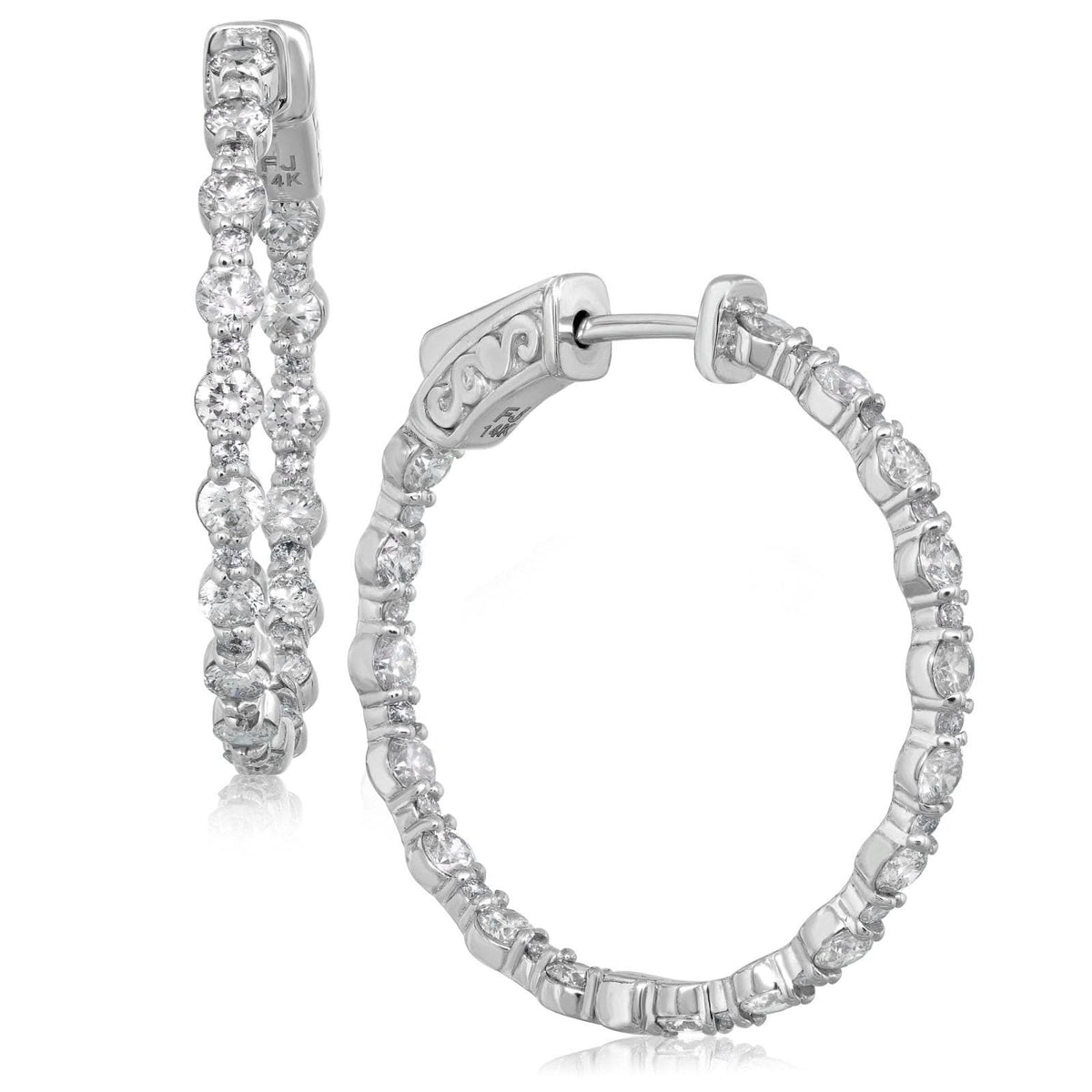 Alternating Diamond Inside Outside Hoop Earrings