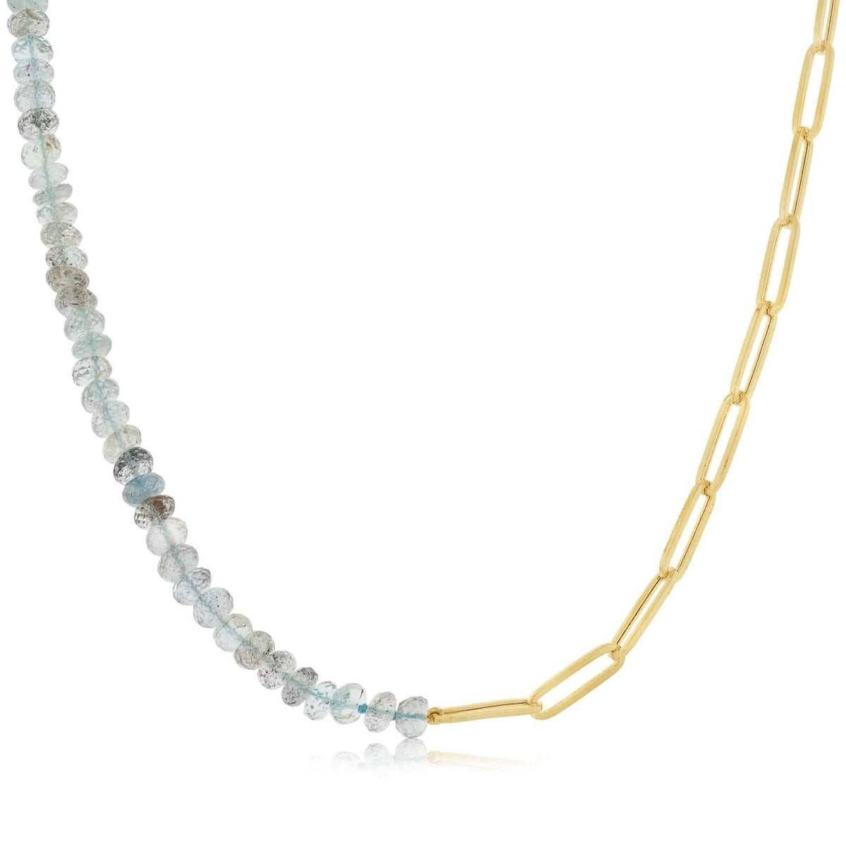 Moss Aquamarine & Paper Clip Half & Half Necklace