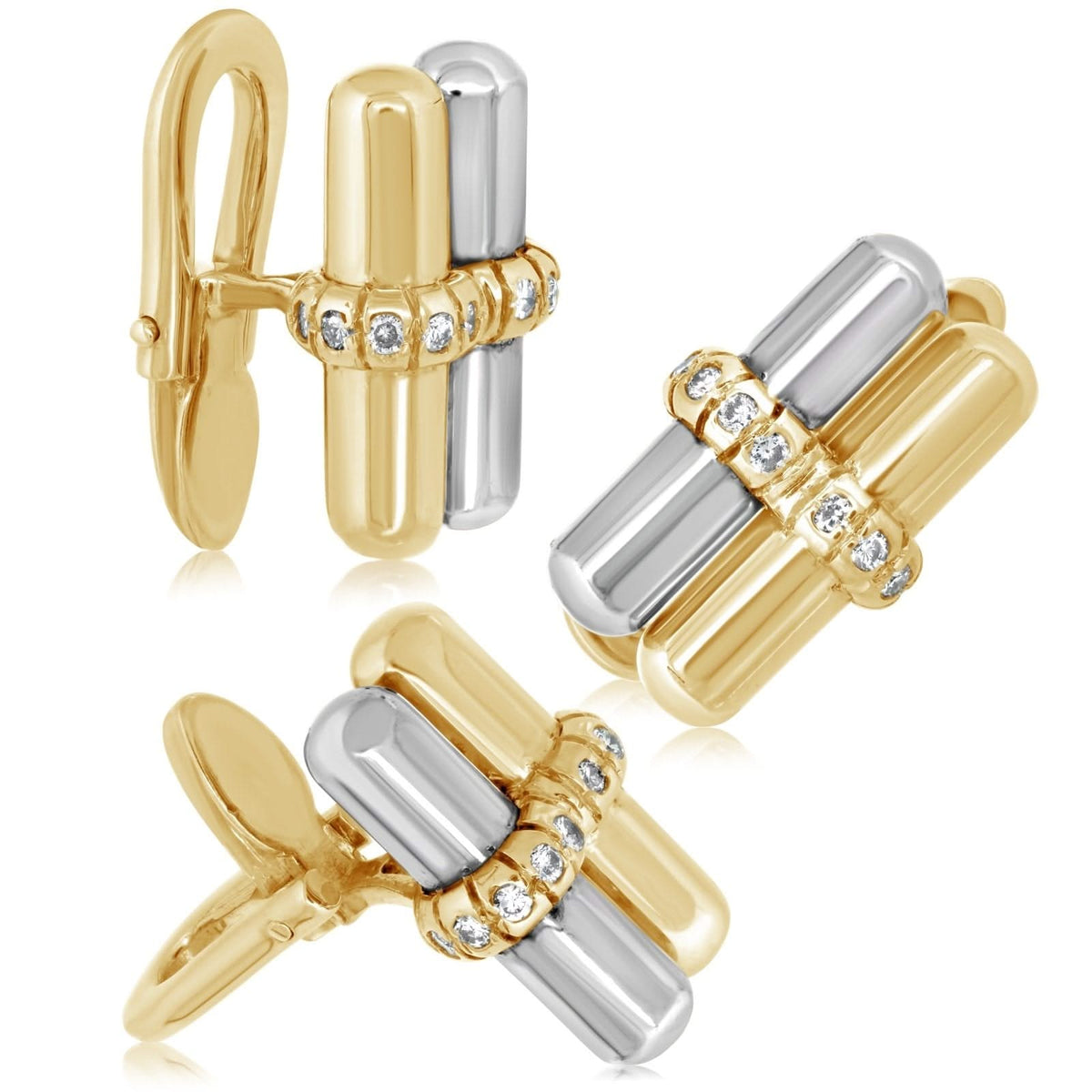 Estate Two-Tone Diamond Tux Studs