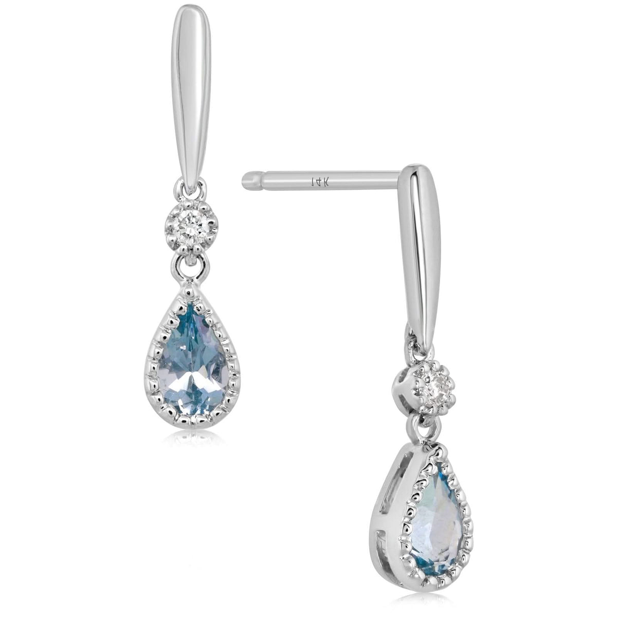 Pear Shape Aquamarine & Diamond Drop Earrings