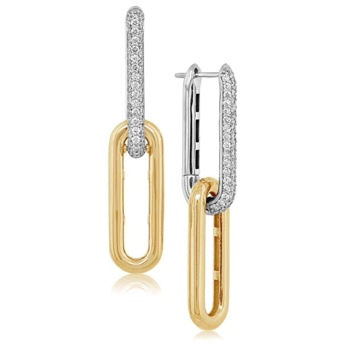 Two Tone Diamond Paper Clip Earrings
