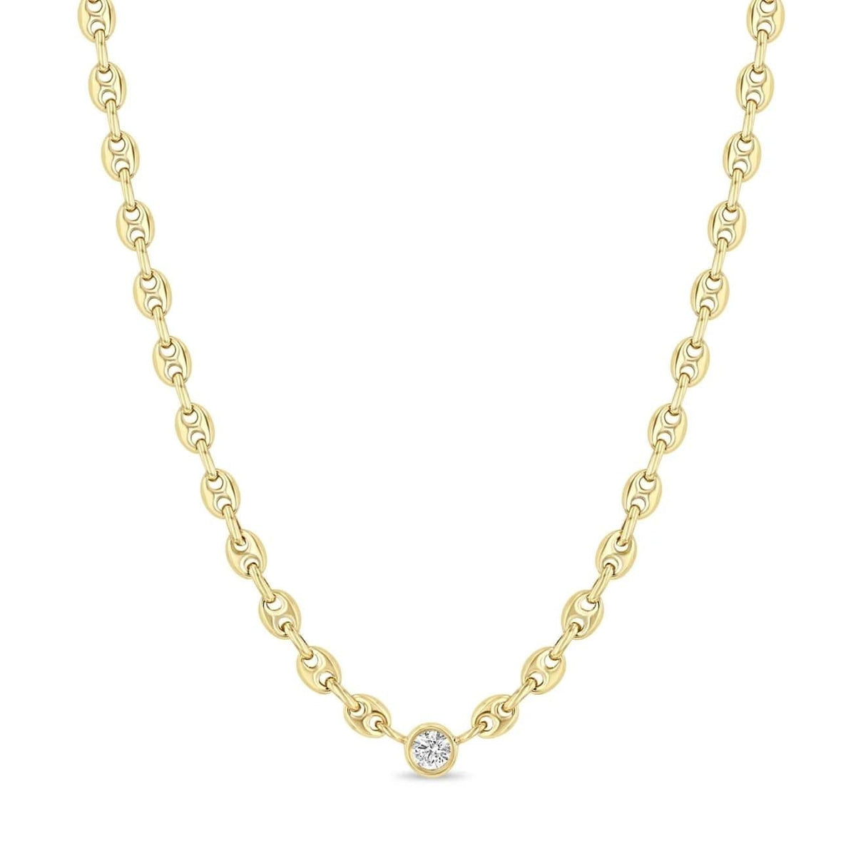 ZOE CHICCO Puffed Mariner Chain with Floating Diamond