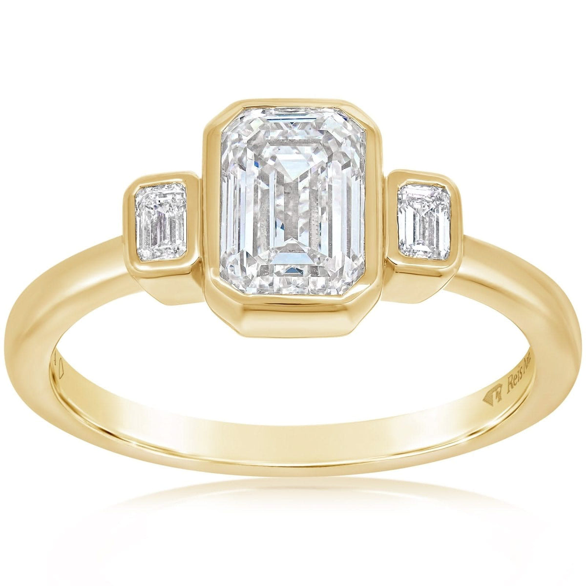 Three Stone Bezel Set Emerald Cut Engagement Ring Setting