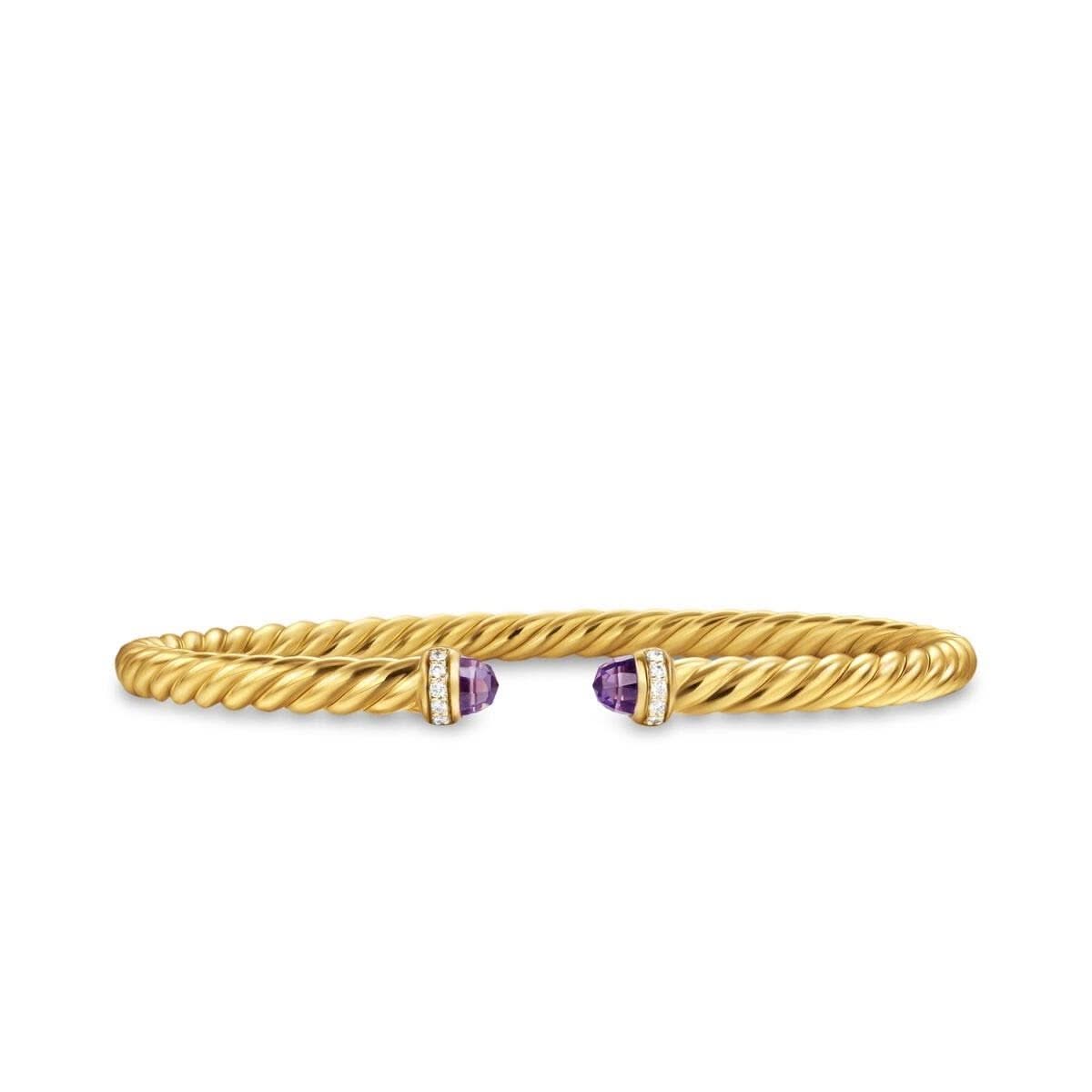 DAVID YURMAN Cablespira Flex® Bracelet in 18K Yellow Gold with Amethyst and Diamonds, 4mm