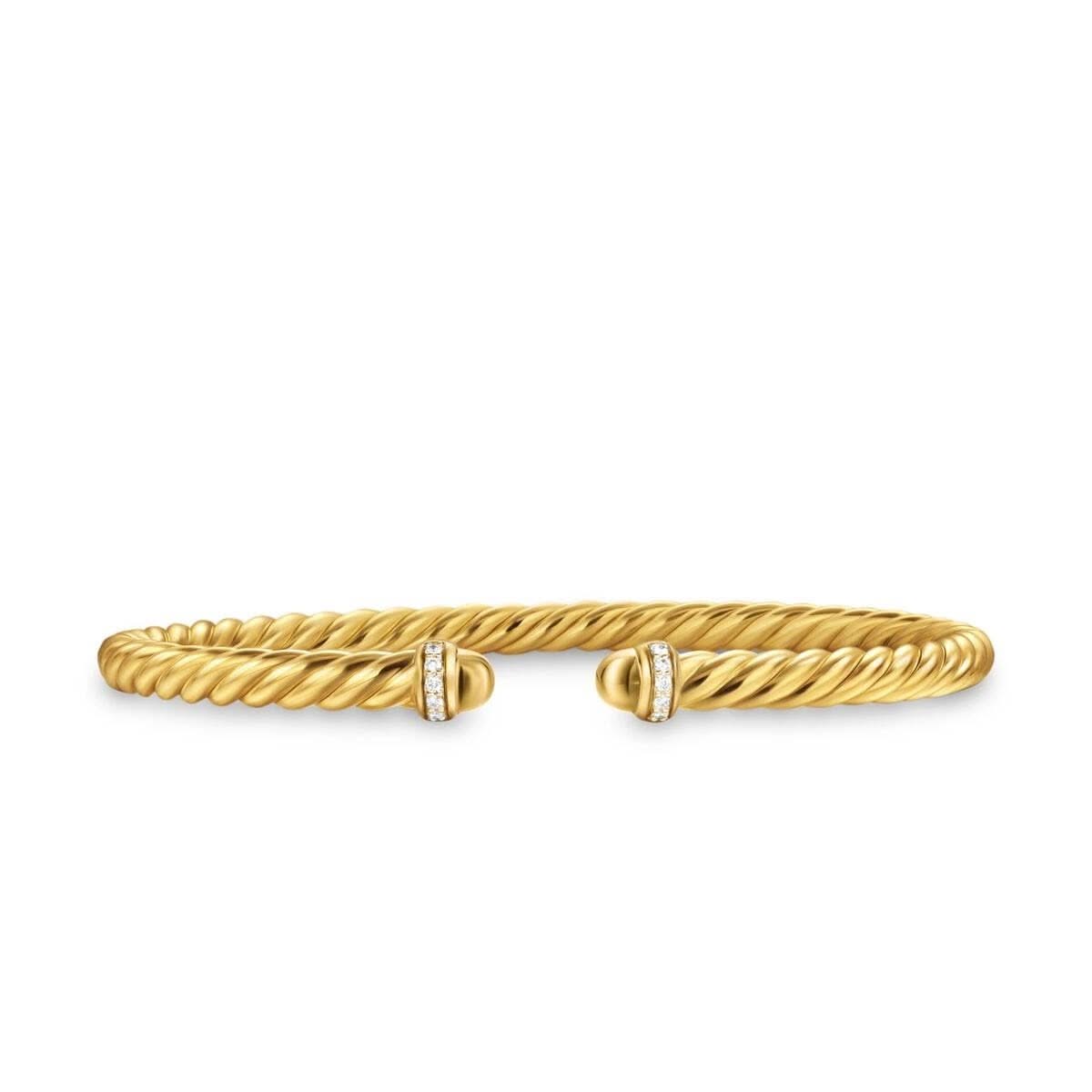 DAVID YURMAN Cablespira Flex® Bracelet in 18K Yellow Gold with Gold Domes and Diamonds, 4mm