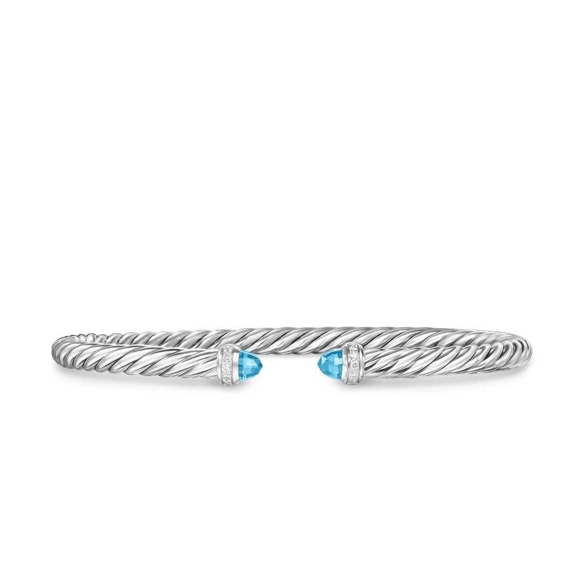 DAVID YURMAN Cablespira Flex® Bracelet in Sterling Silver with Blue Topaz and Diamonds, 4mm