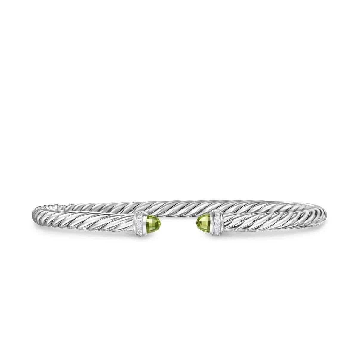 DAVID YURMAN Cablespira Flex® Bracelet in Sterling Silver with Peridot and Diamonds, 4mm