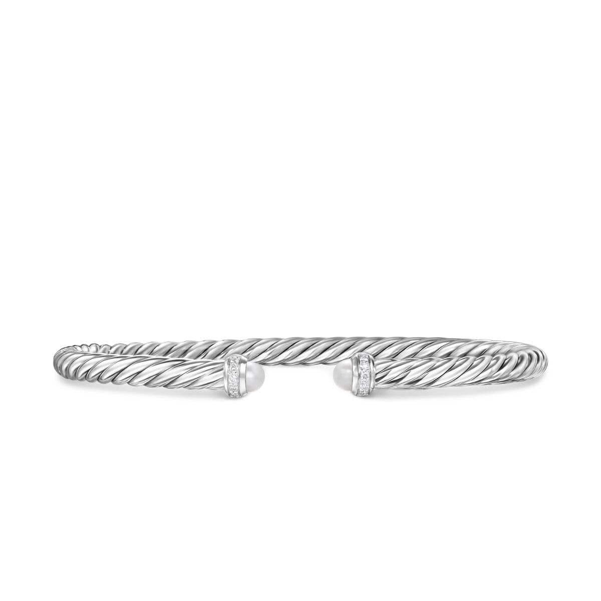DAVID YURMAN Cablespira Flex® Bracelet in Sterling Silver with Pearls and Diamonds, 4mm