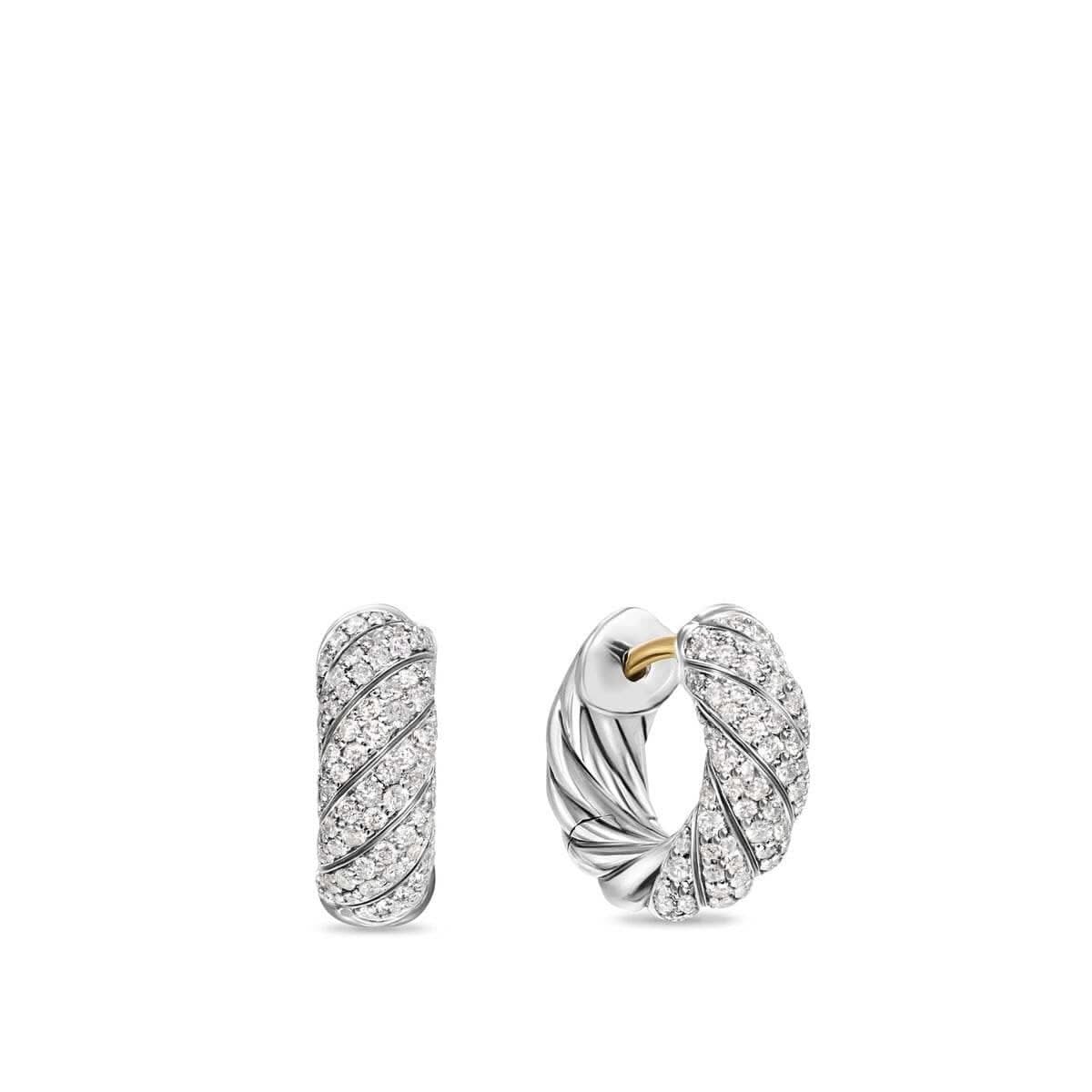 DAVID YURMAN Sculpted Cable Hoop Earrings in Sterling Silver with Diamonds, 14.4mm