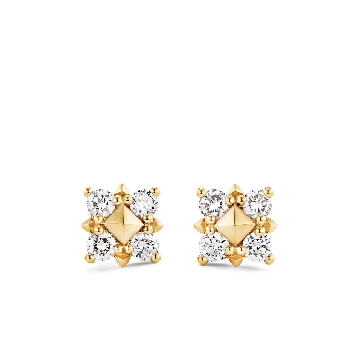 DAVID YURMAN Petite Modern Renaissance Pyramid Pearl Stud Earrings in 18K Yellow Gold with Diamonds, 8mm
