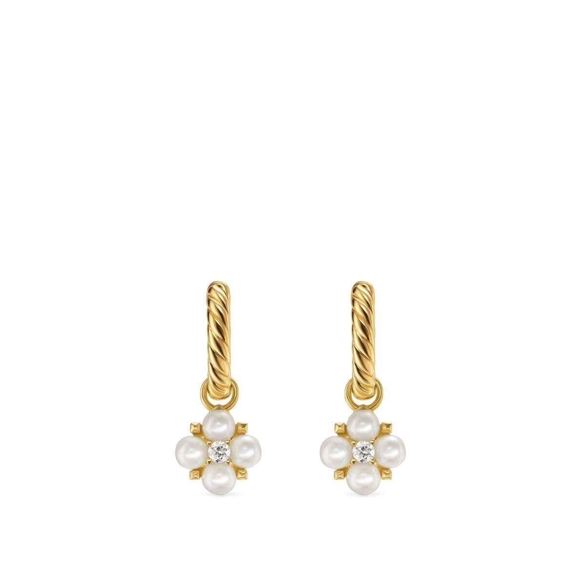 DAVID YURMAN Petite Modern Renaissance Pearl Drop Earrings in 18K Yellow Gold with Diamonds, 18mm