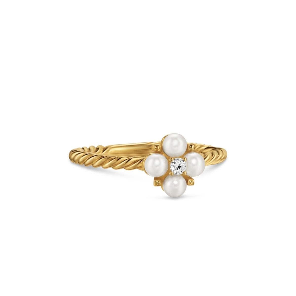 DAVID YURMAN Petite Modern Renaissance Ring in 18K Yellow Gold with Pearls and Diamonds, 1.7mm