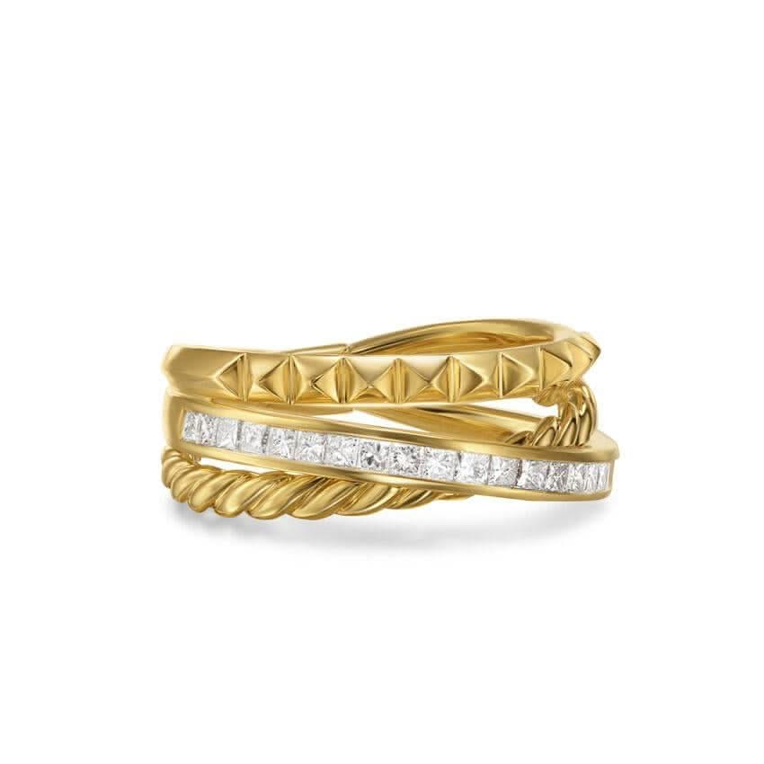 Crossover Trio Three Row Ring in 18K Yellow Gold with Diamonds, 8mm