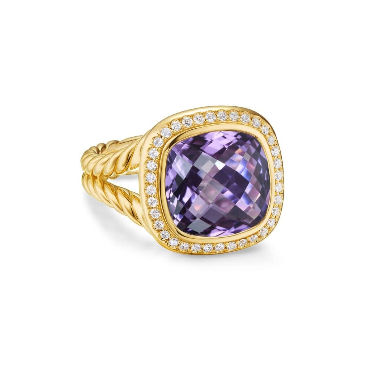 DAVID YURMAN Albion® Ring in 18K Yellow Gold with Amethyst and Diamonds, 11mm