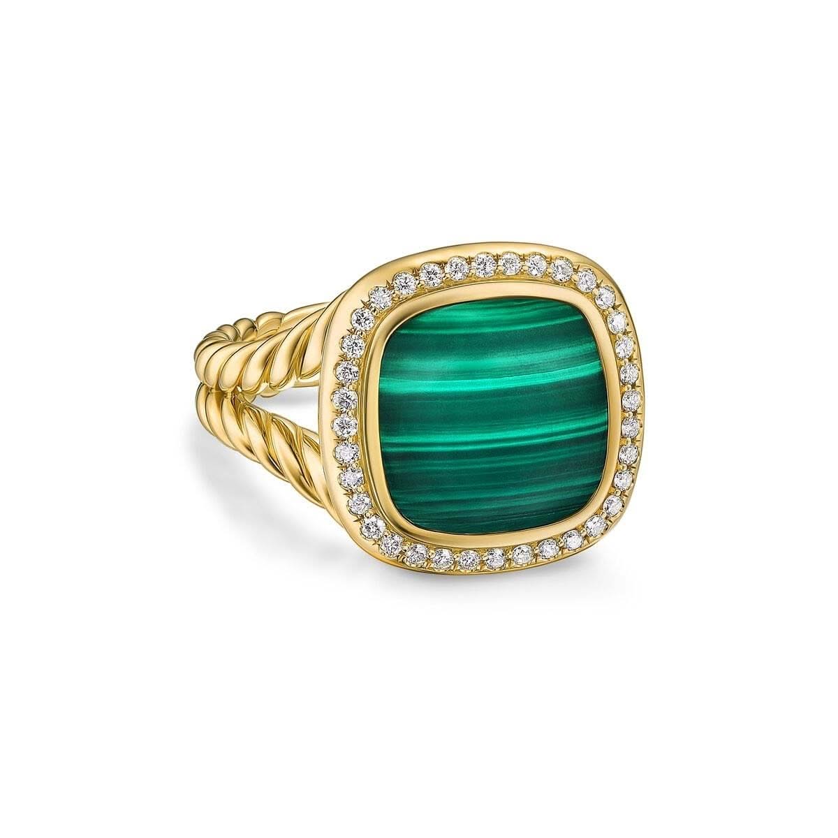 DAVID YURMAN Albion® Ring in 18K Yellow Gold with Malachite and Diamonds, 11mm