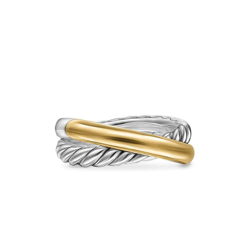 Crossover Two Row Ring in Sterling Silver with 14K Yellow Gold, 7.5mm