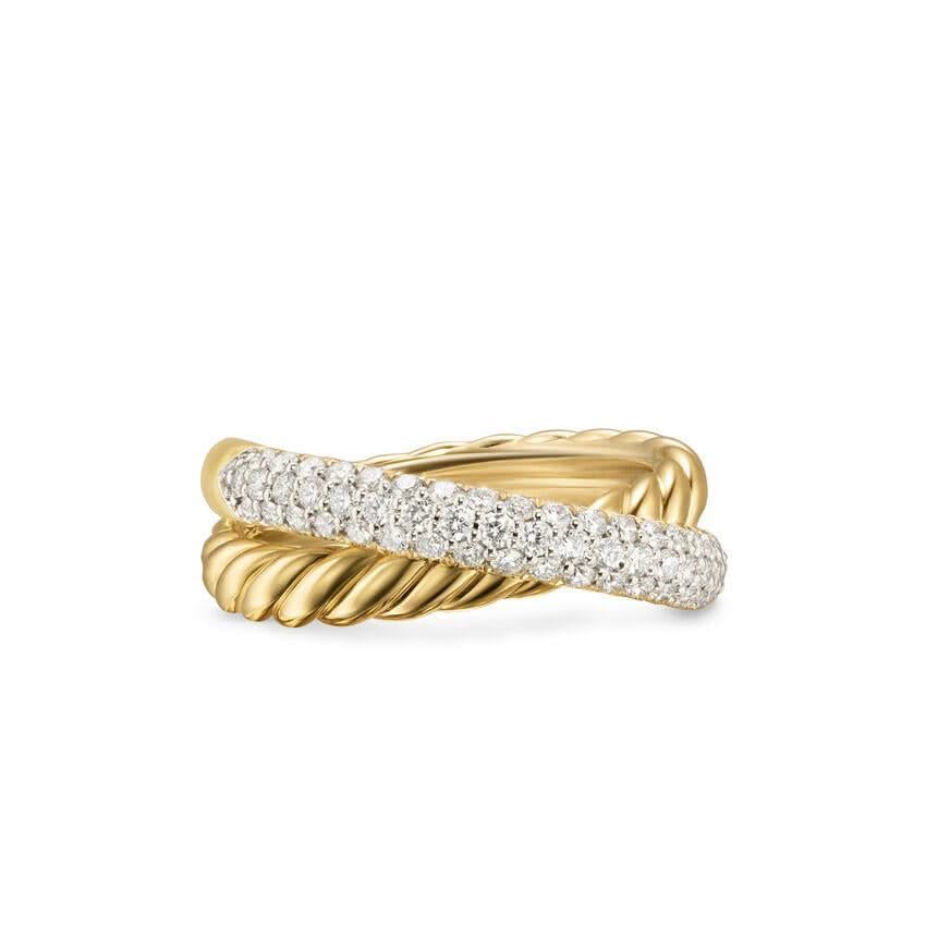 DAVID YURMAN Crossover Two Row Ring in 18K Yellow Gold with Diamonds, 7.5mm