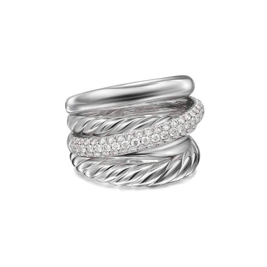 DAVID YURMAN Crossover Five Row Ring in Sterling Silver with Diamonds, 17.5mm