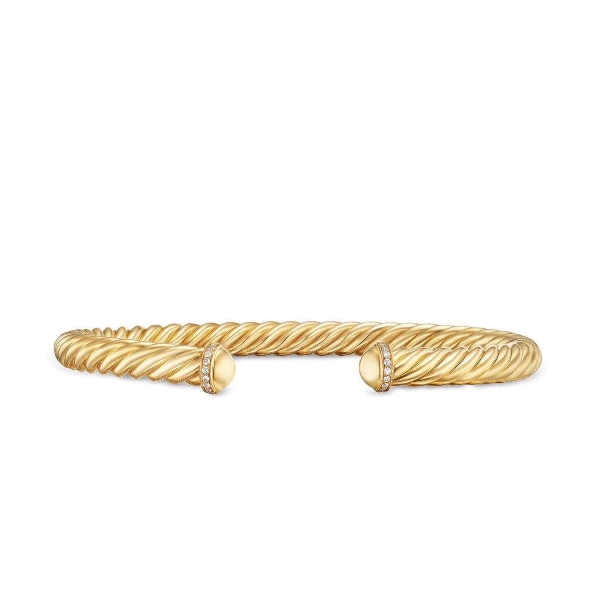 DAVID YURMAN Cable Cuff Bracelet in 18K Yellow Gold with Pavé Diamonds, 6mm