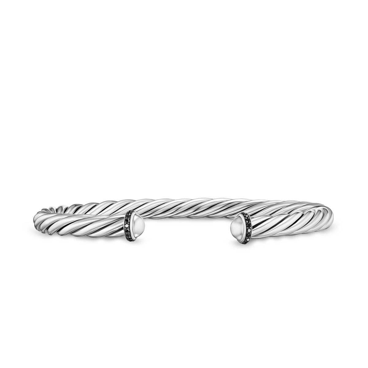 DAVID YURMAN Cable Cuff Bracelet in Sterling Silver with Pavé Black Diamonds, 6mm