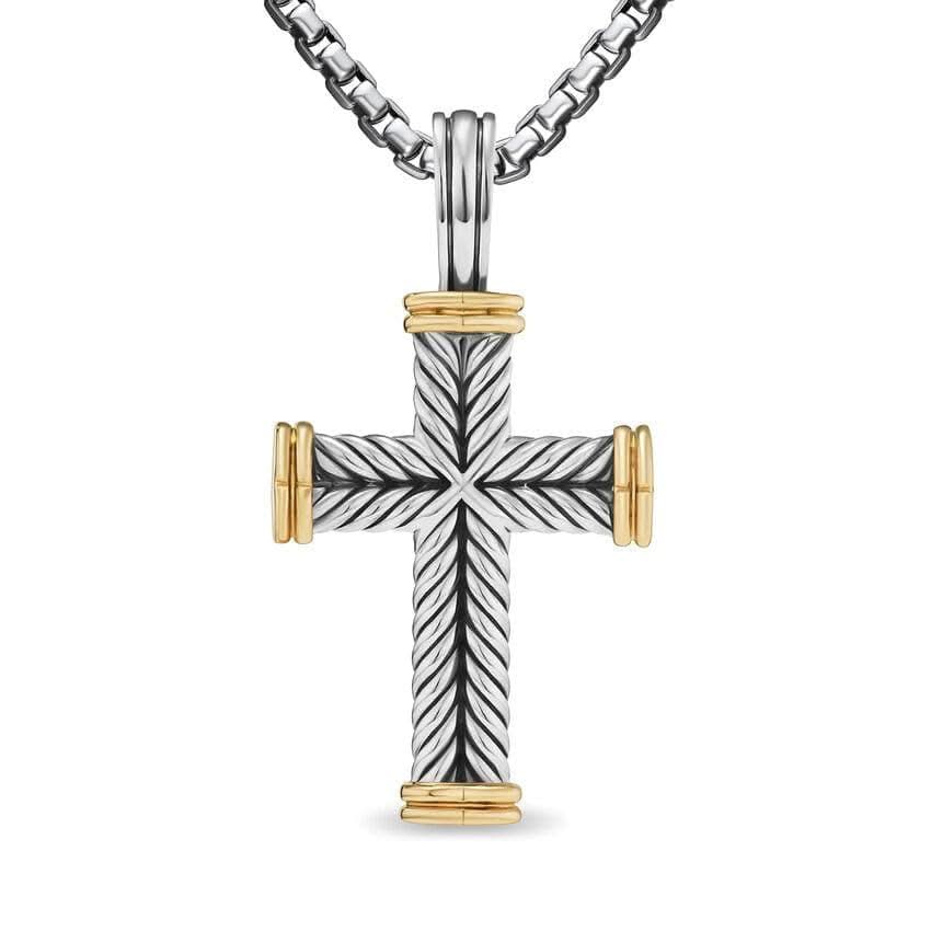 DAVID YURMAN Chevron Cross Pendant in Sterling Silver with 18K Yellow Gold, 33mm