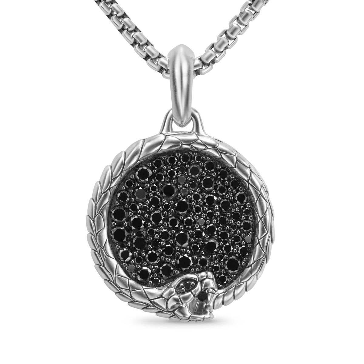 Ouroboros Amulet in Sterling Silver with Black Diamonds, 25mm