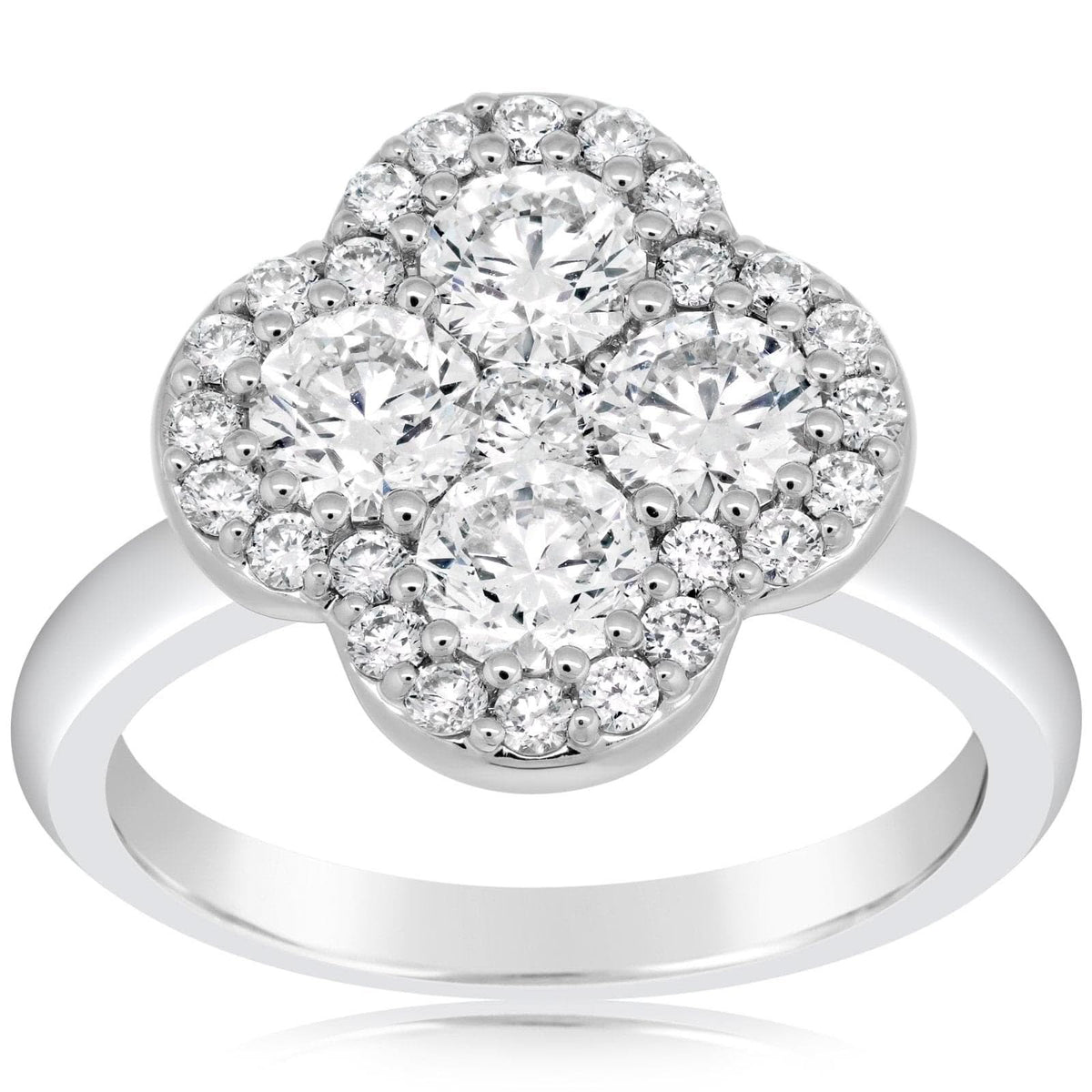 Four Petal Diamond Halo Flower Ring