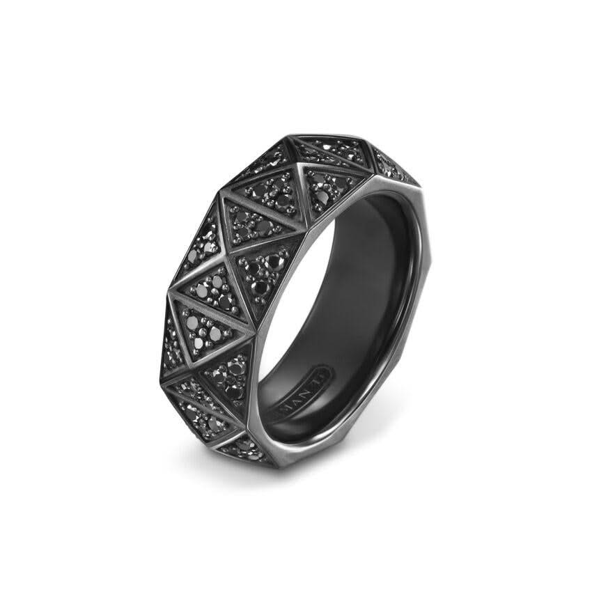 Pyramid Band Ring in Black Titanium with Black Diamonds, 8mm