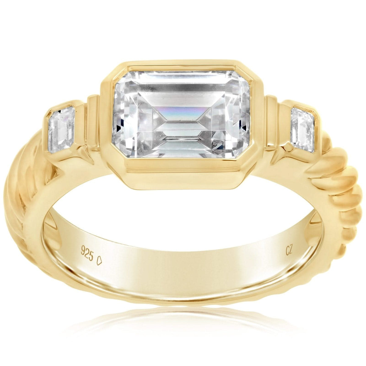 East-West Emerald Cut Engagement Ring Setting with Twist Design