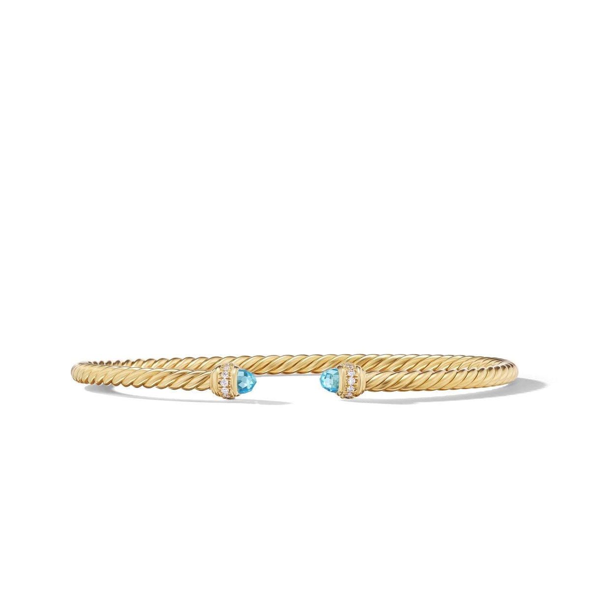 DAVID YURMAN Classic Cablespira® Bracelet in 18K Yellow Gold with Blue Topaz and Diamonds, 3mm