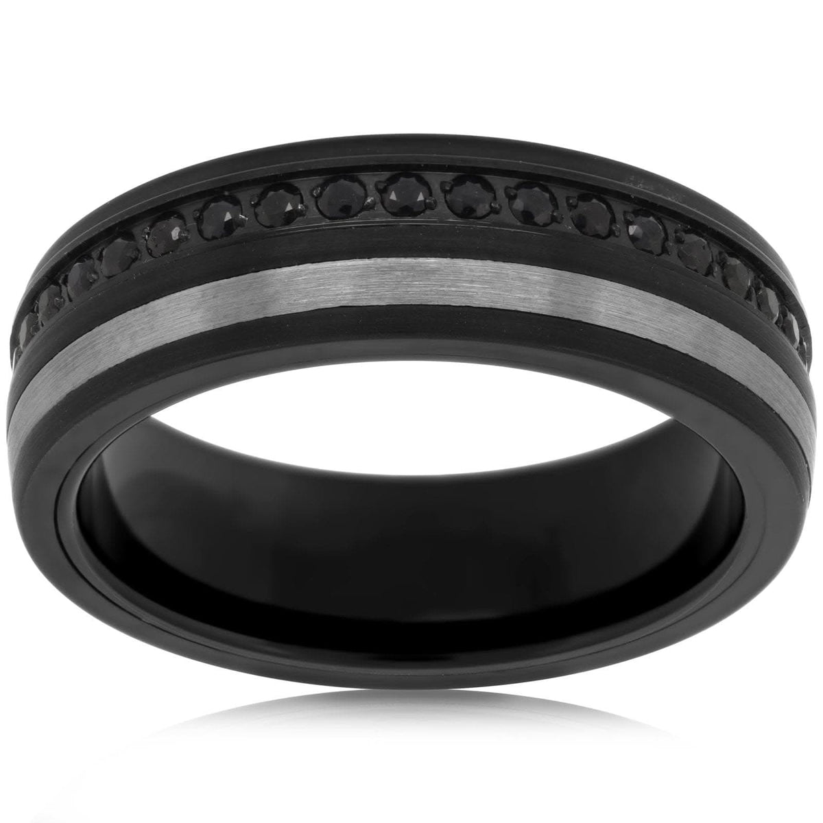 TRITON Black & Gray Tungsten Black Sapphire Wedding Band