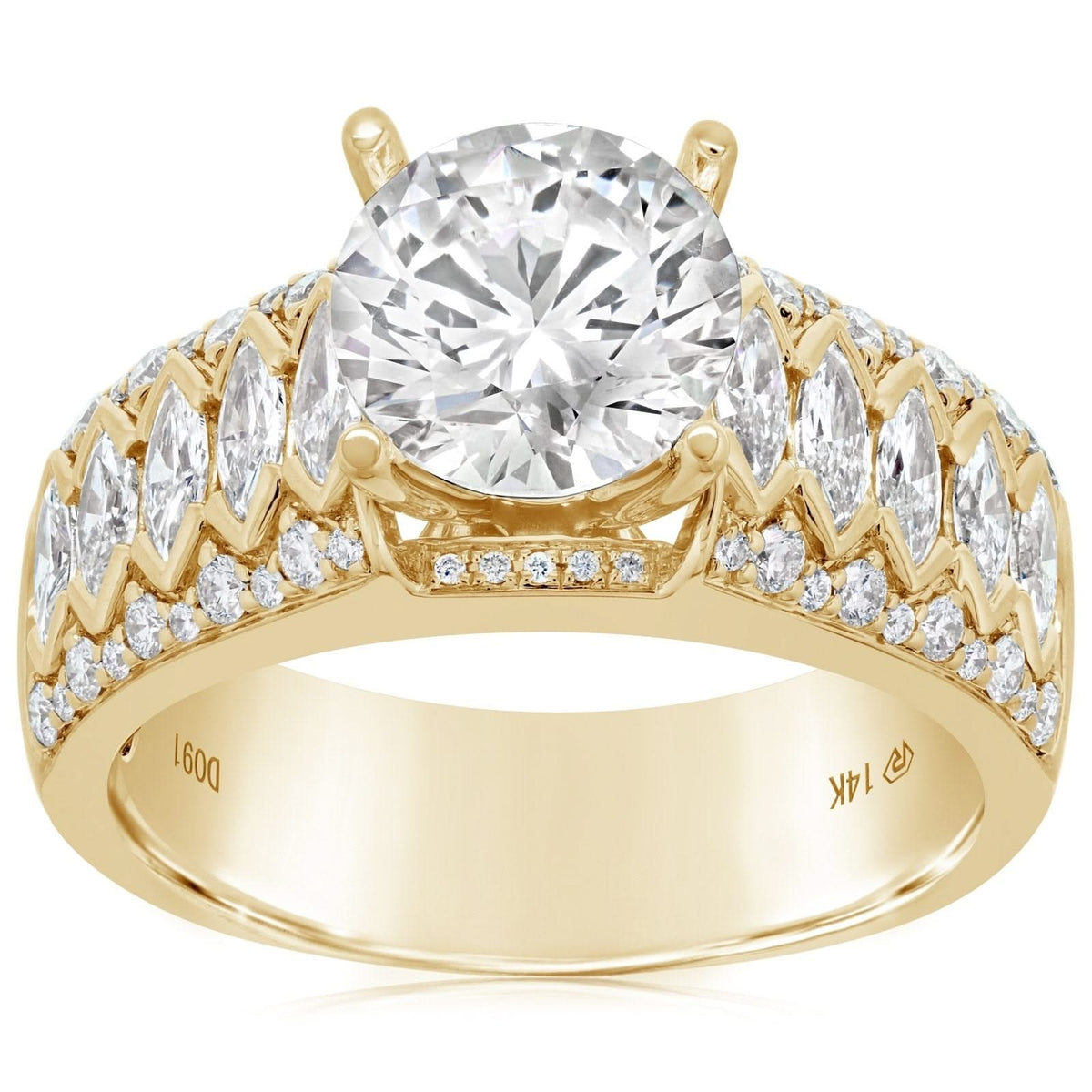 Wide Marquise & Round Engagement Diamond Ring Setting