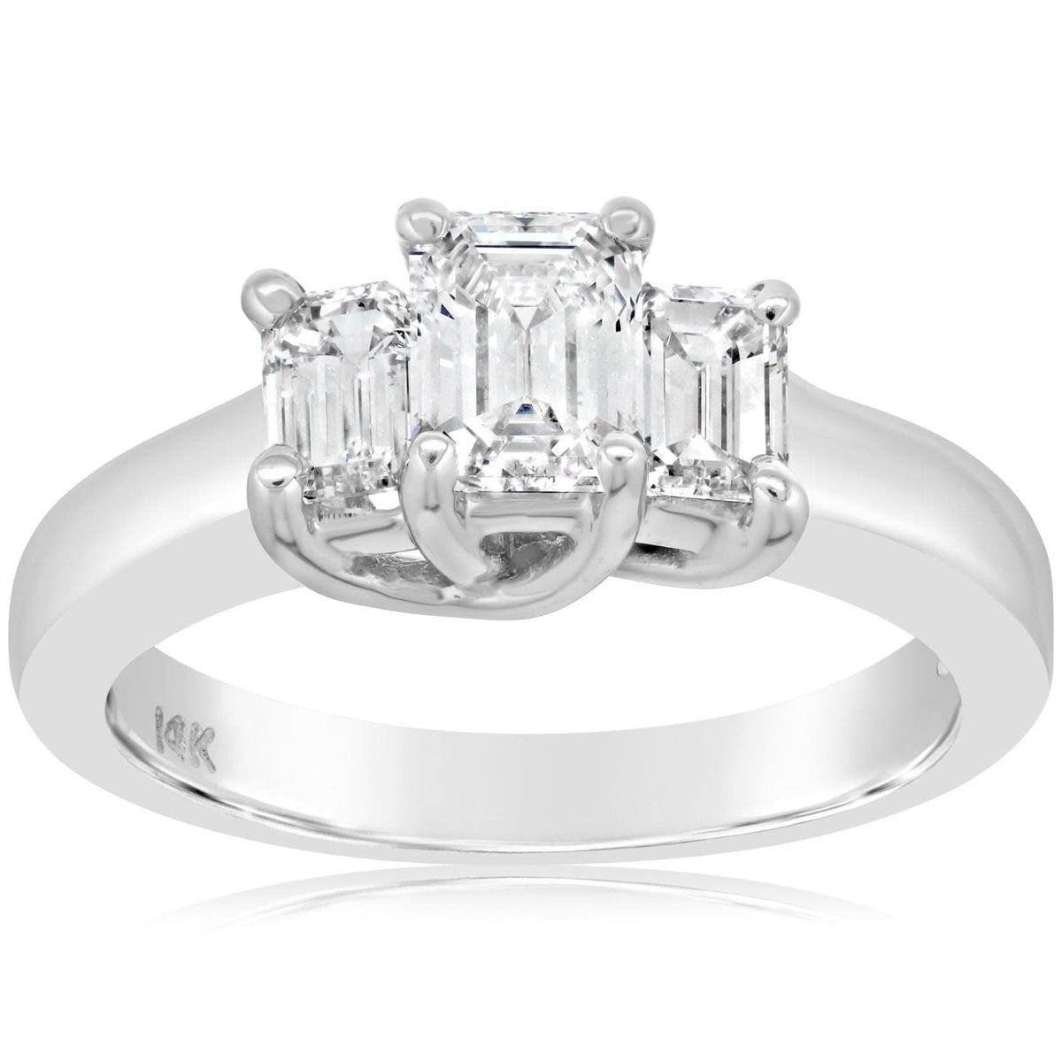 Complete Three Stone Emerald Cut Diamond Engagement Ring