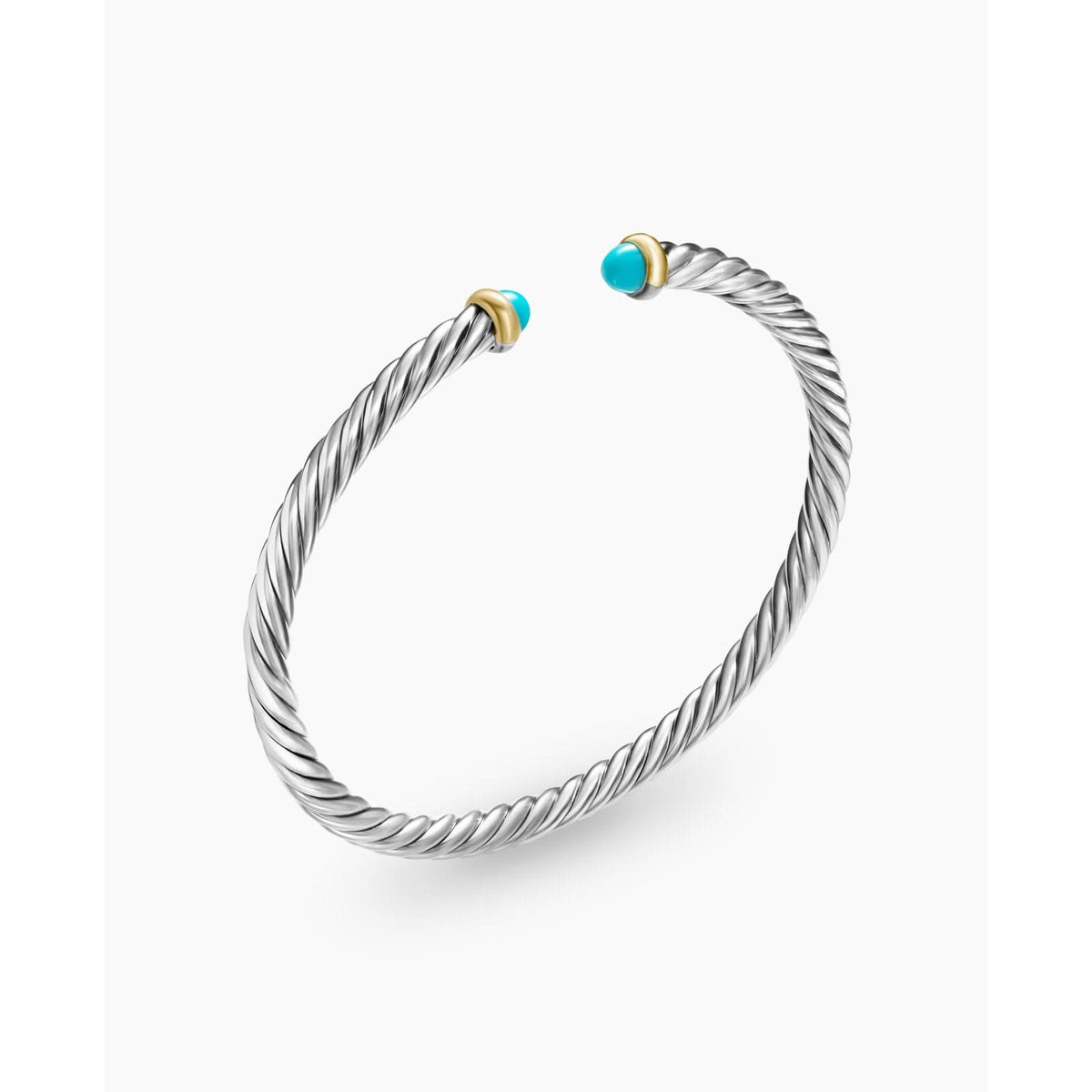 Cable Flex Bracelet in Sterling Silver with 14K Yellow Gold and Turquoise, 4mm