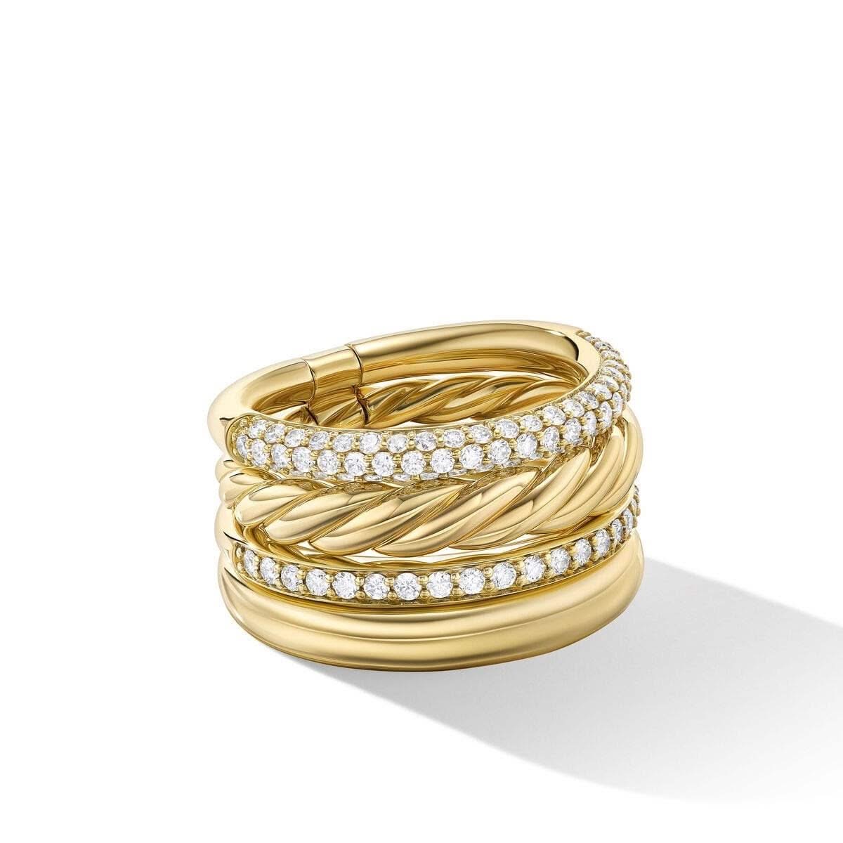 DY Mercer™ Multi Row Ring in 18K Yellow Gold with Diamonds, 14mm