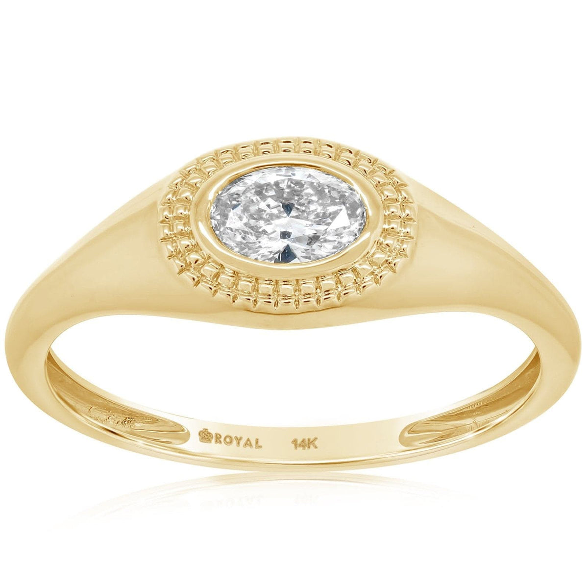 Complete Bezel Set Oval Diamond Engagement Ring with Double Milgrain Detail