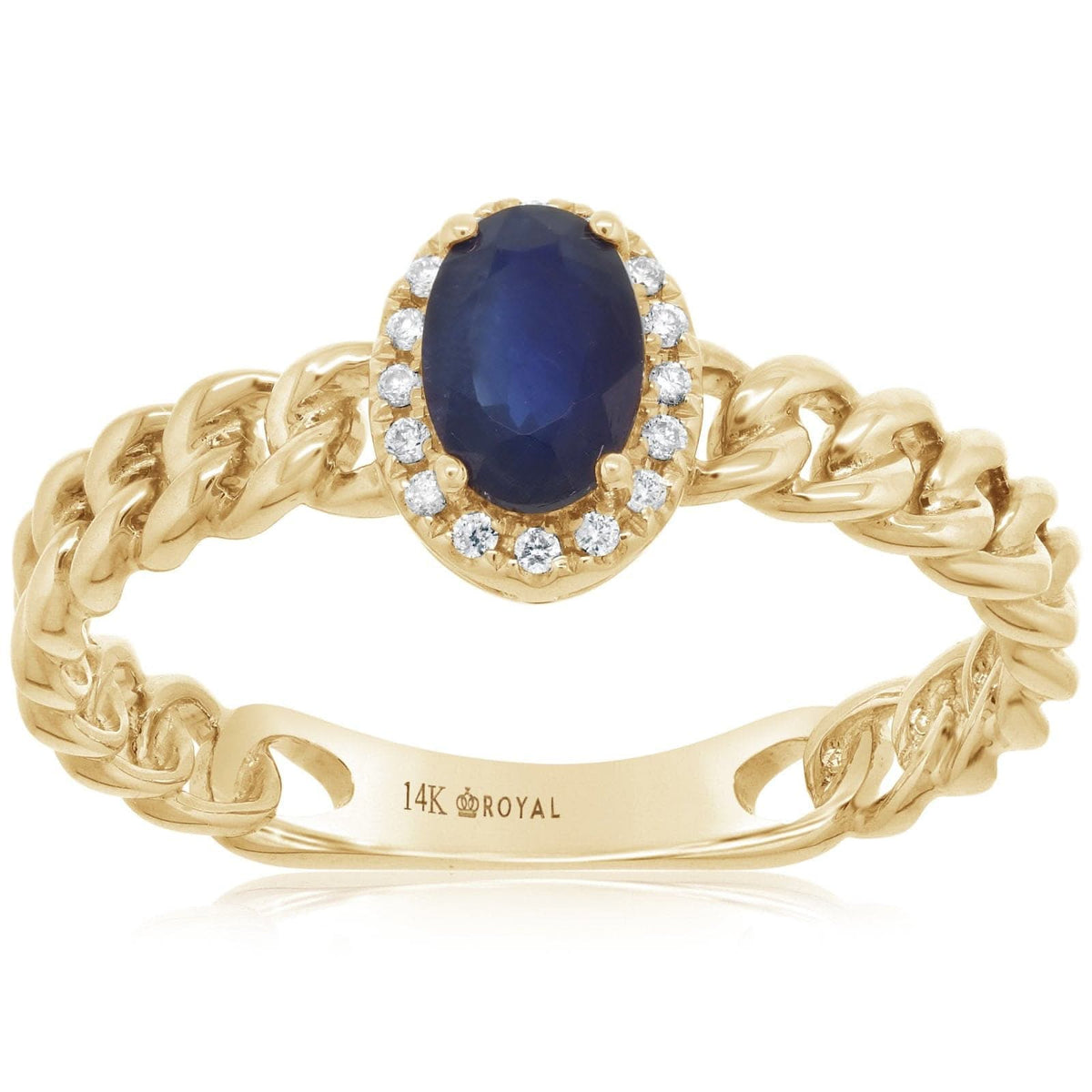 Blue Sapphire & Diamond Halo Link Ring