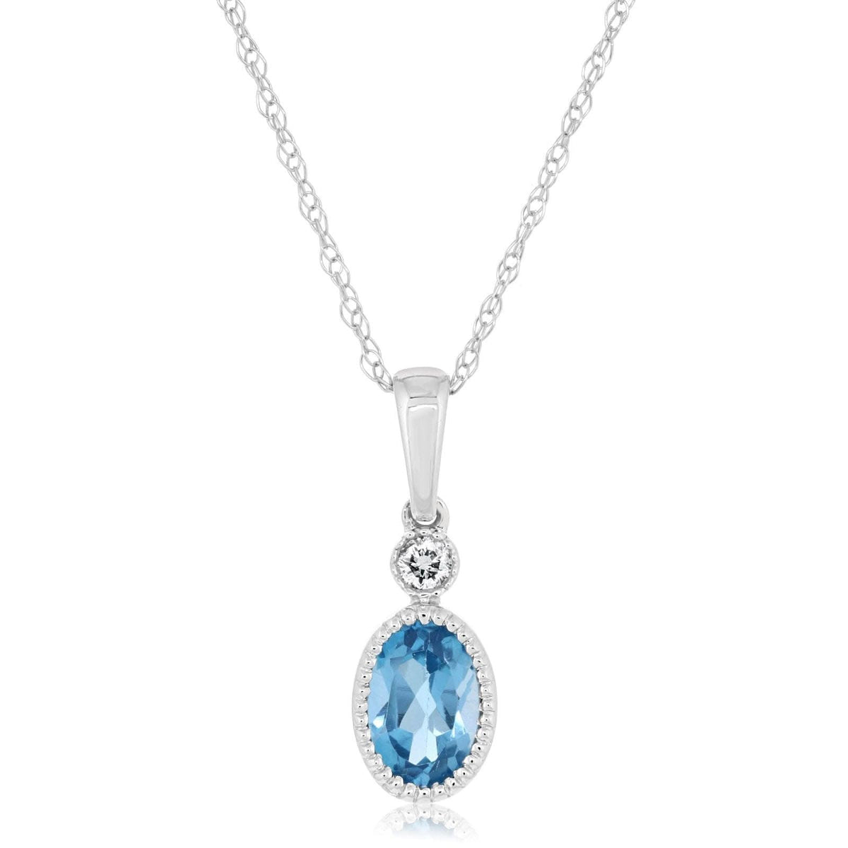 Oval Blue Topaz & Diamond Halo Necklace