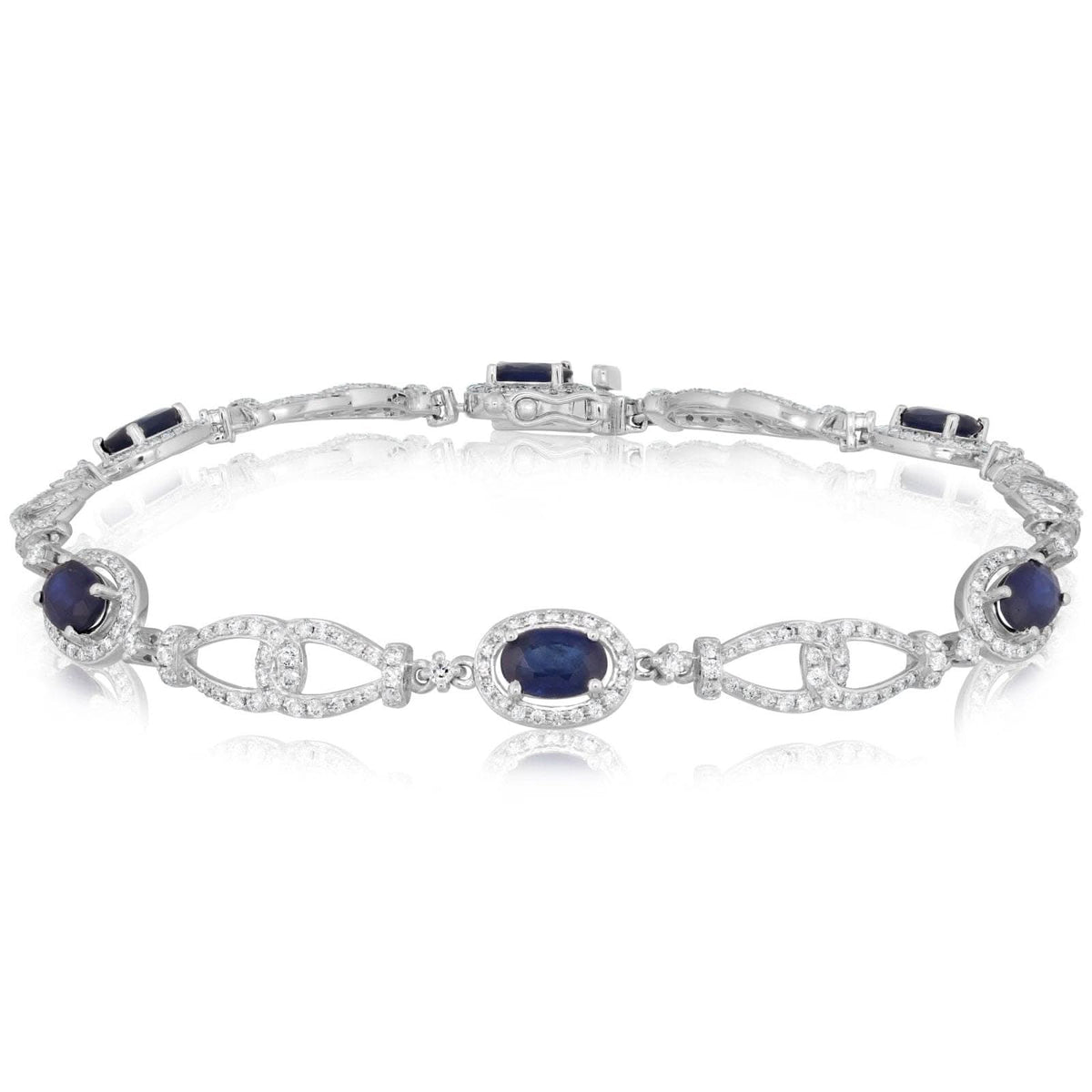 Blue Oval Sapphire & Diamond Bracelet