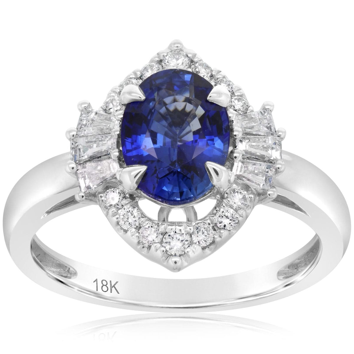 Blue Sapphire & Diamond Marquise Shape Halo Ring