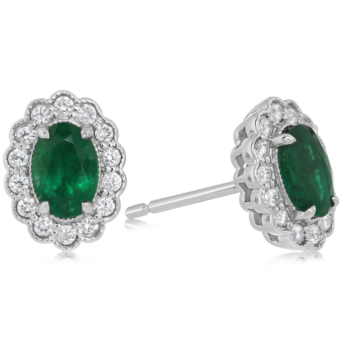 Oval Emerald & Diamond Halo Earrings