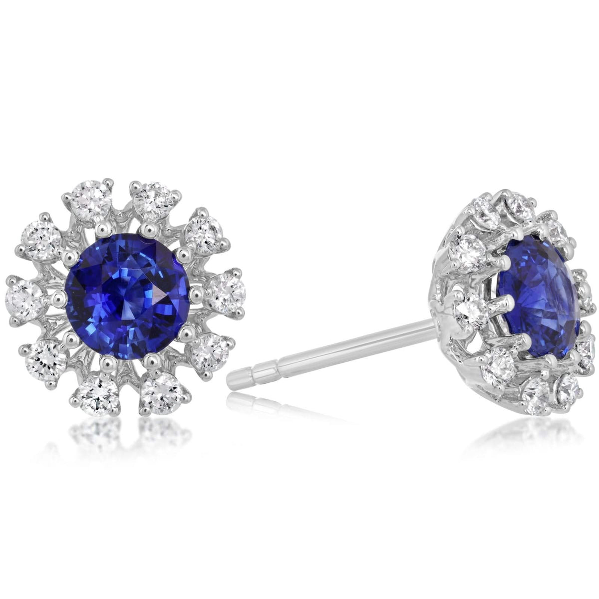 1.48 Carat Blue Sapphire & Diamond Stud Earrings